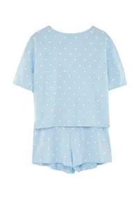 TRENDYOLMİLLA Mavi 100% Cotton Polka Dot and Heart OF shorts Knitting Pajama Set - Image 8