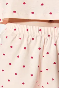 TRENDYOLMİLLA Light Pink 100% Cotton Polka Dot and Heart OF shorts Knitting Pajama Set - Image 5