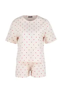 TRENDYOLMİLLA Light Pink 100% Cotton Polka Dot and Heart OF shorts Knitting Pajama Set - Image 7