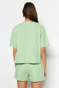 TRENDYOLMİLLA MINT 100% Cotton Polka Dot and Heart OF shorts Knitting Pajama Set - Image 5