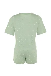 TRENDYOLMİLLA MINT 100% Cotton Polka Dot and Heart OF shorts Knitting Pajama Set - Image 8