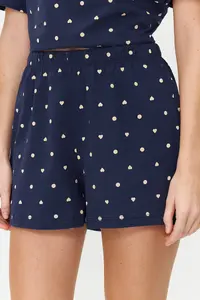 TRENDYOLMİLLA Navy Blue 100% Cotton Polka Dot and Heart OF shorts Knitting Pajama Set - Image 5