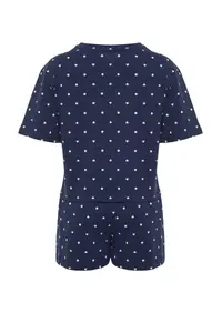 TRENDYOLMİLLA Navy Blue 100% Cotton Polka Dot and Heart OF shorts Knitting Pajama Set - Image 8