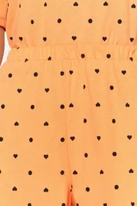 TRENDYOLMİLLA Orange-Multicolored 100% Cotton Polka Dot and Heart OF shorts Knitting Pajama Set - Image 5