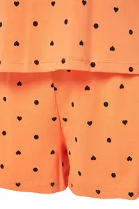 TRENDYOLMİLLA Orange-Multicolored 100% Cotton Polka Dot and Heart OF shorts Knitting Pajama Set - Image 8