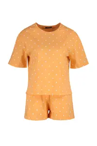 TRENDYOLMİLLA Orange 100% Cotton Polka Dot and Heart OF shorts Knitting Pajama Set - Image 6