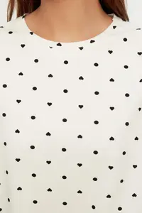 TRENDYOLMİLLA White 100% Cotton Polka Dot and Heart OF shorts Knitting Pajama Set - Image 3