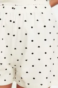 TRENDYOLMİLLA White 100% Cotton Polka Dot and Heart OF shorts Knitting Pajama Set - Image 4