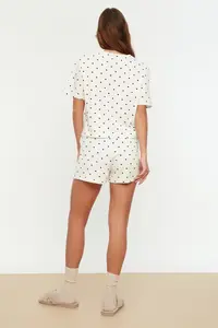 TRENDYOLMİLLA White 100% Cotton Polka Dot and Heart OF shorts Knitting Pajama Set - Image 5
