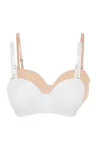 TRENDYOLMİLLA White-Nude 2 Sets Package Rope Sleeveless without filling Entire Container Strapless Knitting Bra - Image 8