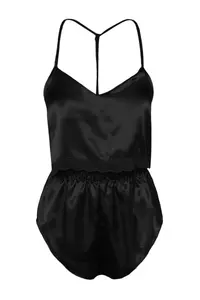 TRENDYOLMİLLA Black Lace Rope Sleeveless Crop Satin OF shorts Weaving Pajama Set - Image 7