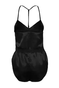 TRENDYOLMİLLA Black Lace Rope Sleeveless Crop Satin OF shorts Weaving Pajama Set - Image 9