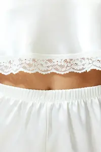 TRENDYOLMİLLA Bride/Bridal White Lace Rope Sleeveless Crop Satin OF shorts Weaving Pajama Set - Image 6