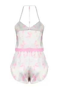 TRENDYOLMİLLA Pink Ribbon/Fiyonk Patterned Lace Rope Sleeveless Crop Satin OF shorts Weaving Pajama Set - Image 9