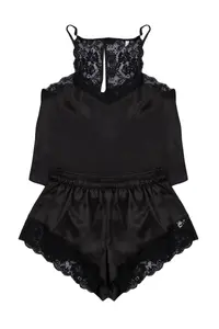 TRENDYOLMİLLA Black Lace Rope Sleeveless Satin OF shorts Weaving Pajama Set - Image 7