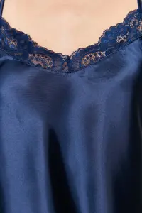 TRENDYOLMİLLA Navy Blue Lace Rope Sleeveless Satin OF shorts Weaving Pajama Set - Image 5