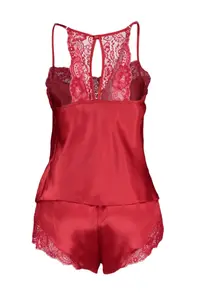 TRENDYOLMİLLA Red Lace Rope Sleeveless Satin OF shorts Weaving Pajama Set - Image 7
