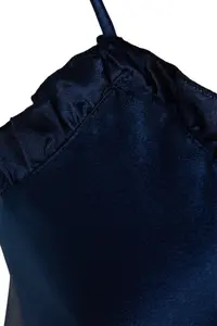 TRENDYOLMİLLA Navy Blue Frilly Rope Sleeveless Satin OF shorts Weaving Pajama Set - Image 7