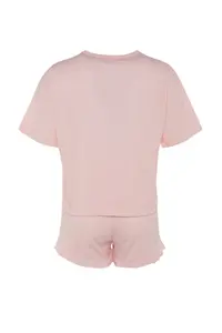 TRENDYOLMİLLA Pink Frilly Printed OF shorts Knitting Pajama Set - Image 9