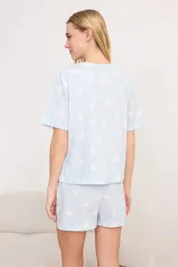 TRENDYOLMİLLA Light Blue 100% Cotton Star Patterned OF shorts Knitting Pajama Set - Image 4