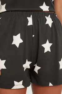 TRENDYOLMİLLA Multicolored 100% Cotton Star Patterned OF shorts Knitting Pajama Set - Image 4