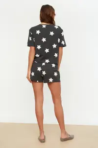 TRENDYOLMİLLA Multicolored 100% Cotton Star Patterned OF shorts Knitting Pajama Set - Image 5