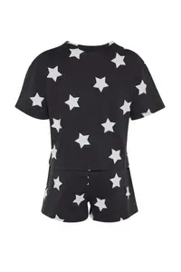 TRENDYOLMİLLA Multicolored 100% Cotton Star Patterned OF shorts Knitting Pajama Set - Image 8