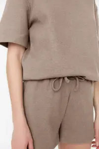 TRENDYOLMİLLA Beige Waffle Material OF shorts Knitting Pajama Set - Image 5