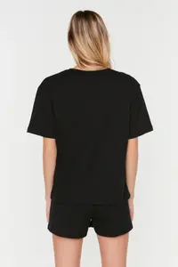 TRENDYOLMİLLA Black Waffle Material OF shorts Knitting Pajama Set - Image 4