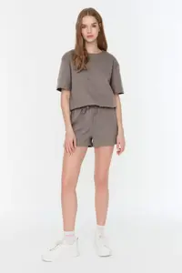 TRENDYOLMİLLA Mink Waffle Material OF shorts Knitting Pajama Set - Image 6
