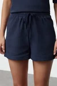 TRENDYOLMİLLA Indigo Waffle Material OF shorts Knitting Pajama Set - Image 4
