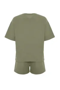 TRENDYOLMİLLA Khaki Waffle Material OF shorts Knitting Pajama Set - Image 9