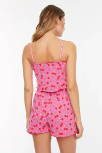 TRENDYOLMİLLA Pink 100% Cotton Cherry Patterned Rope Sleeveless OF shorts Knitting Pajama Set - Image 7