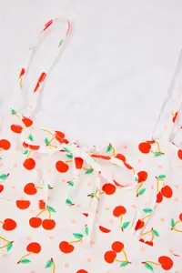 TRENDYOLMİLLA White 100% Cotton Cherry Patterned Rope Sleeveless OF shorts Knitting Pajama Set - Image 6