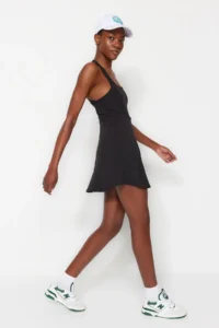 TRENDYOLMİLLA Black Scuba/Diver 2 Layer Tennis Knitting Sports Dress with Shorts - Image 6