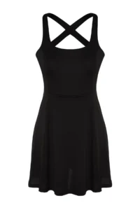 TRENDYOLMİLLA Black Scuba/Diver 2 Layer Tennis Knitting Sports Dress with Shorts - Image 7