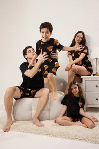 TRENDYOLMİLLA Women Family Black 100% Cotton Teddy Bear OF shorts Knitting Pajama Set