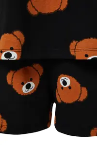 TRENDYOLMİLLA Women Family Black 100% Cotton Teddy Bear OF shorts Knitting Pajama Set - Image 10