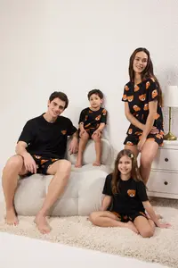 TRENDYOLMİLLA Women Family Black 100% Cotton Teddy Bear OF shorts Knitting Pajama Set - Image 2