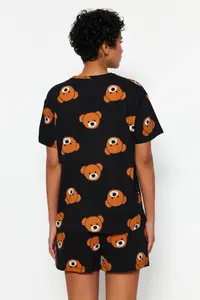 TRENDYOLMİLLA Women Family Black 100% Cotton Teddy Bear OF shorts Knitting Pajama Set - Image 8