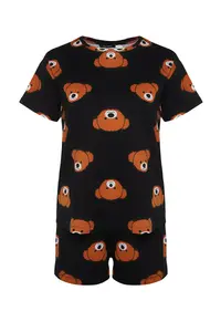 TRENDYOLMİLLA Women Family Black 100% Cotton Teddy Bear OF shorts Knitting Pajama Set - Image 9