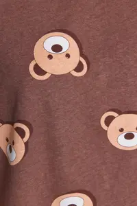 TRENDYOLMİLLA Brown 100% Cotton Teddy Bear OF shorts Knitting Pajama Set - Image 6