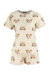 TRENDYOLMİLLA Ecru 100% Cotton Teddy Bear OF shorts Knitting Pajama Set - Image 6