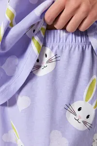 TRENDYOLMİLLA Lilac 100% Cotton Heart Rabbit Patterned OF shorts Knitting Pajama Set - Image 4