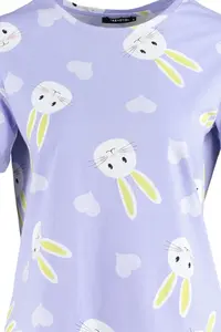 TRENDYOLMİLLA Lilac 100% Cotton Heart Rabbit Patterned OF shorts Knitting Pajama Set - Image 8