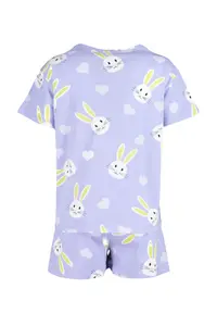 TRENDYOLMİLLA Lilac 100% Cotton Heart Rabbit Patterned OF shorts Knitting Pajama Set - Image 9