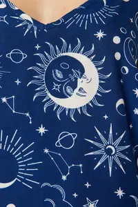 TRENDYOLMİLLA Indigo Galaxy Patterned Rope Sleeveless Viscose OF shorts Weaving Pajama Set - Image 4