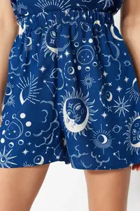 TRENDYOLMİLLA Indigo Galaxy Patterned Rope Sleeveless Viscose OF shorts Weaving Pajama Set - Image 5