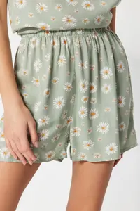 TRENDYOLMİLLA Light Green flower patterned Rope Sleeveless Viscose OF shorts Weaving Pajama Set - Image 5