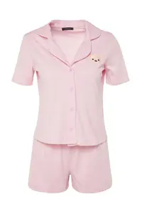 TRENDYOLMİLLA Light Pink Teddy Bear OF shorts Knitting Pajama Set - Image 6
